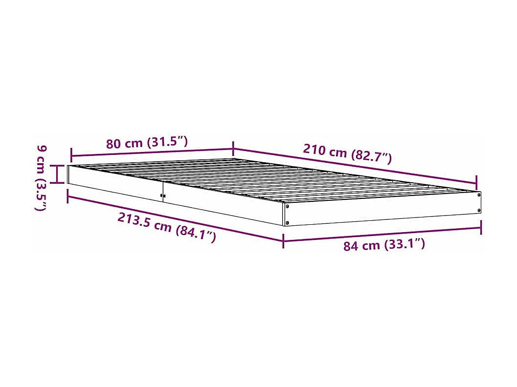 Cadre de lit surélevé Blanc 80 x 210 cm Bois de pin massif