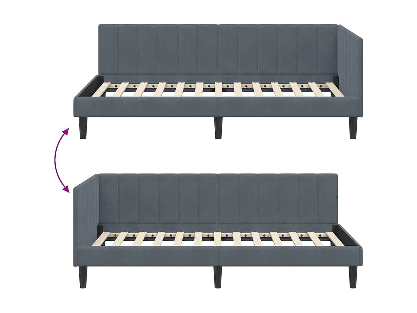 Estructura de cama en esquina Gris oscuro 90 x 200 cm