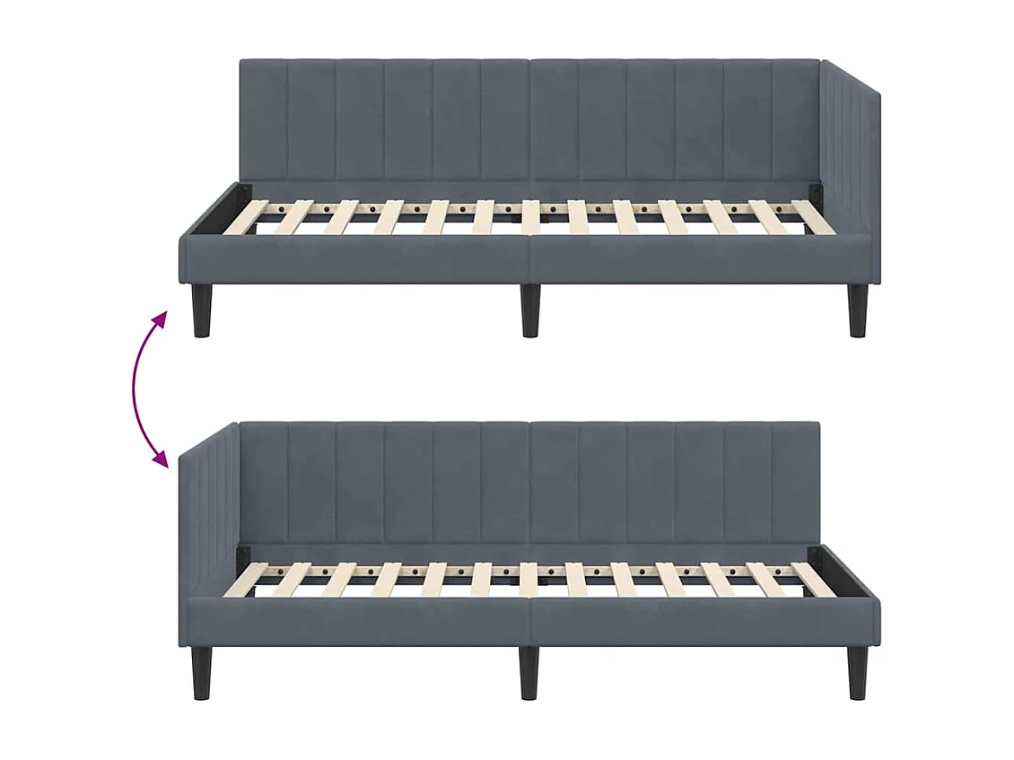 Cadre de lit d'angle Gris foncé 90 x 200 cm Velours