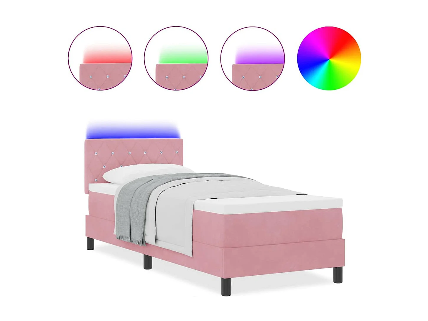 Cama tipo Box Spring con colchón Rosa 80 x 200 cm Terciopelo