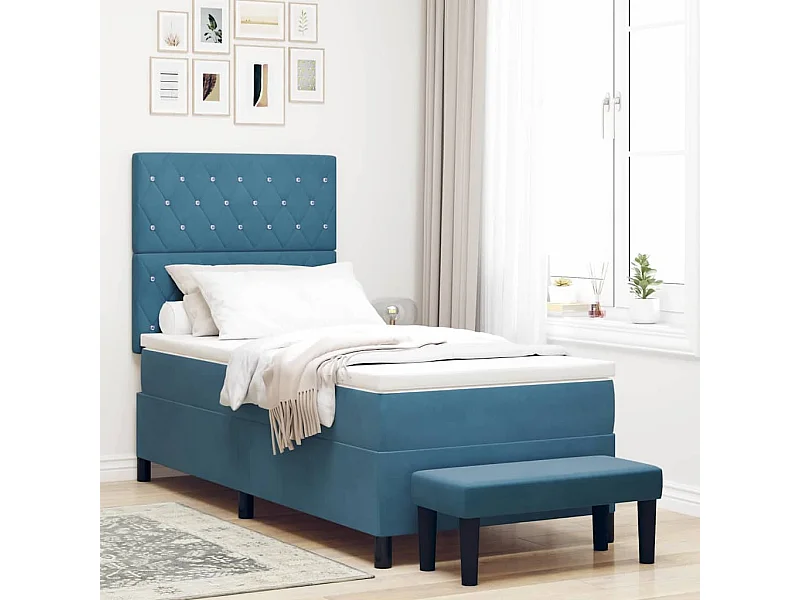 Cadre de lit avec matelas Bleu foncé 90 x 200 cm Velours