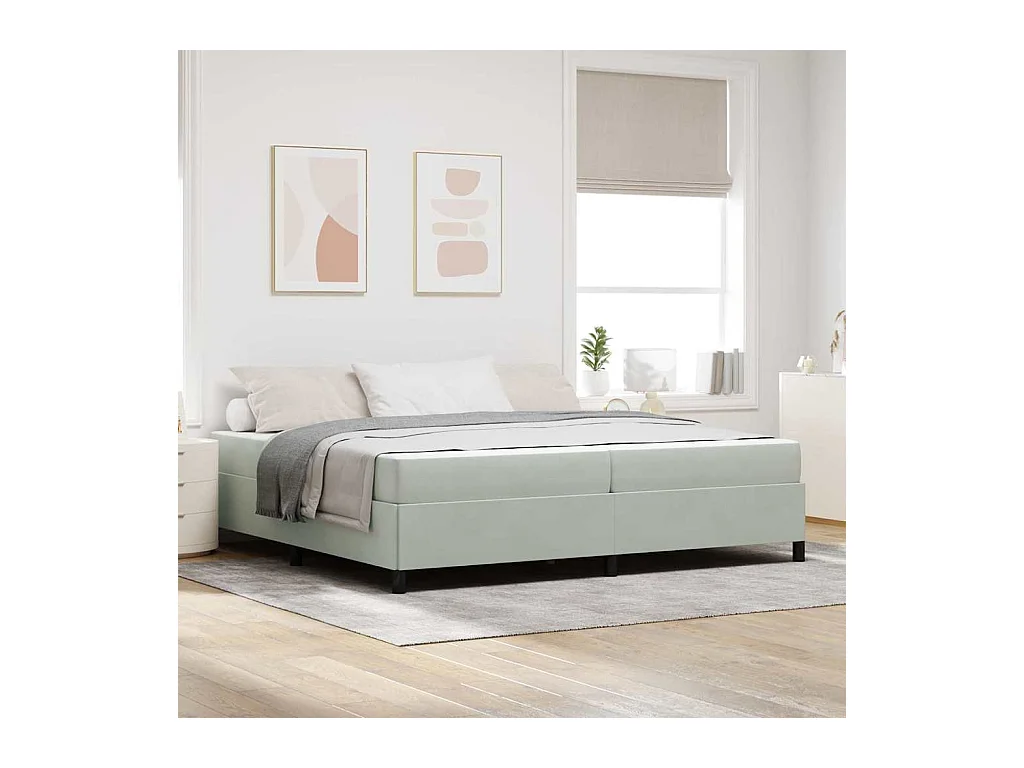 Cadre de lit Gris clair, gris et blanc 200 x 200 cm Velours