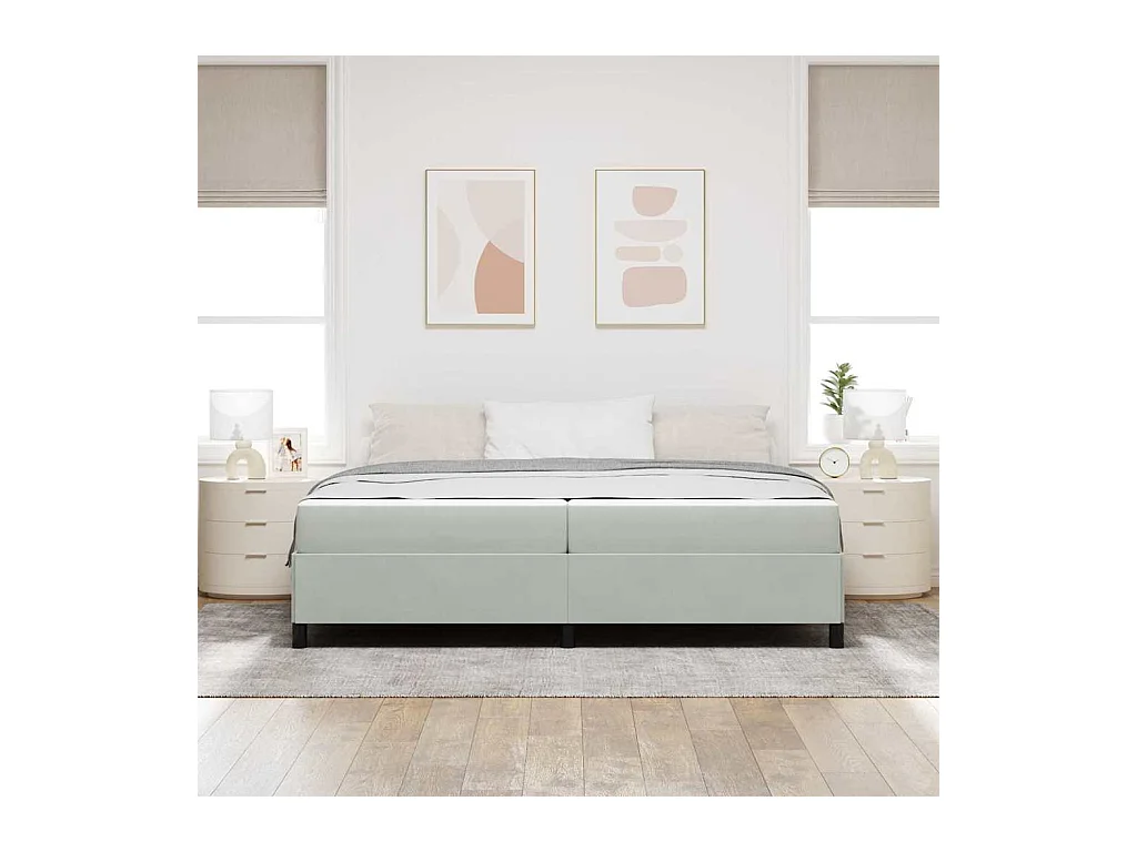 Cadre de lit Gris clair, gris et blanc 200 x 200 cm Velours