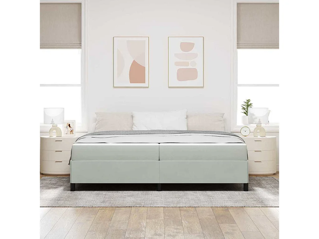 Cadre de lit Gris clair, gris et blanc 200 x 200 cm Velours