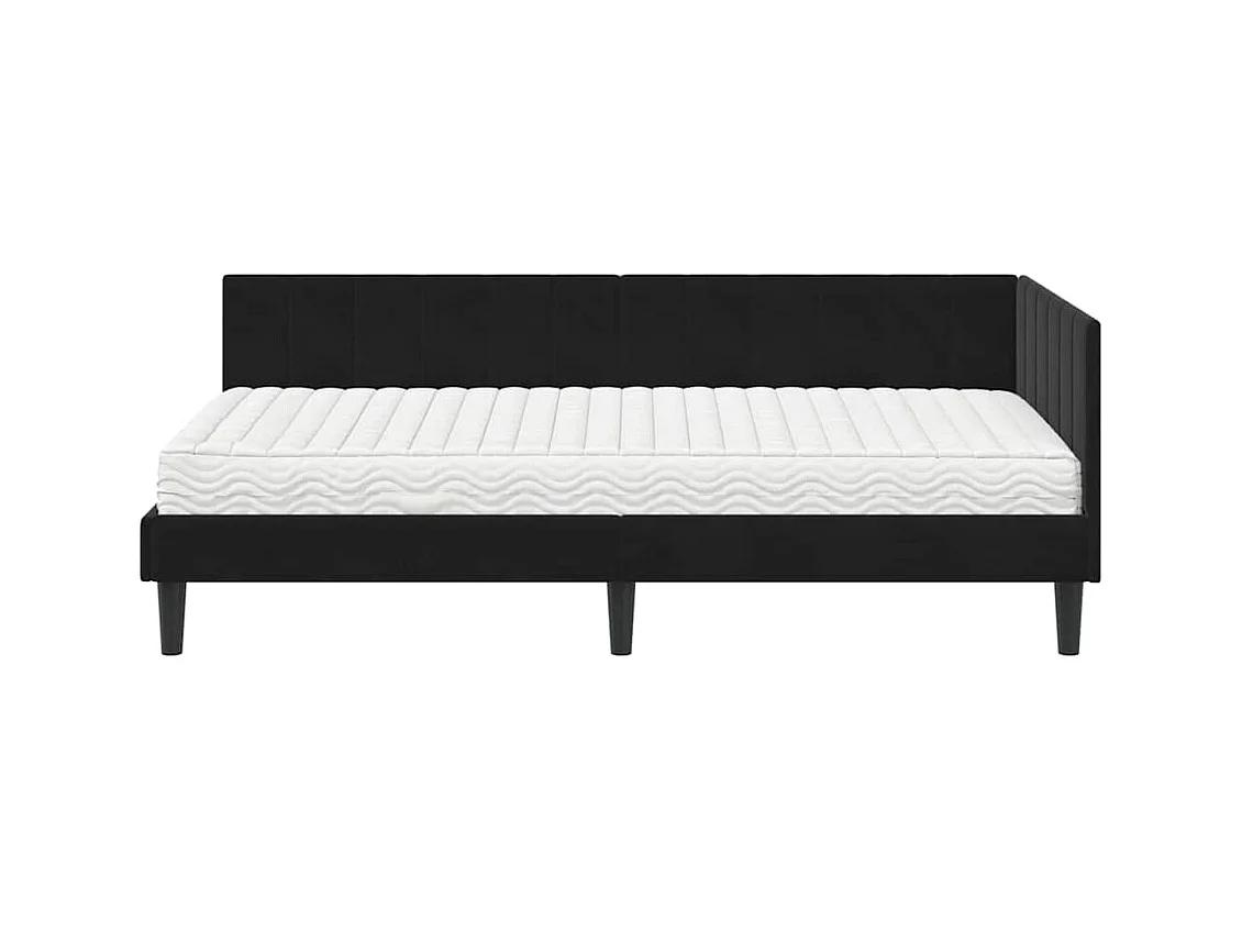 Cadre de lit d'angle avec matelas Noir 100 x 200 cm Velours
