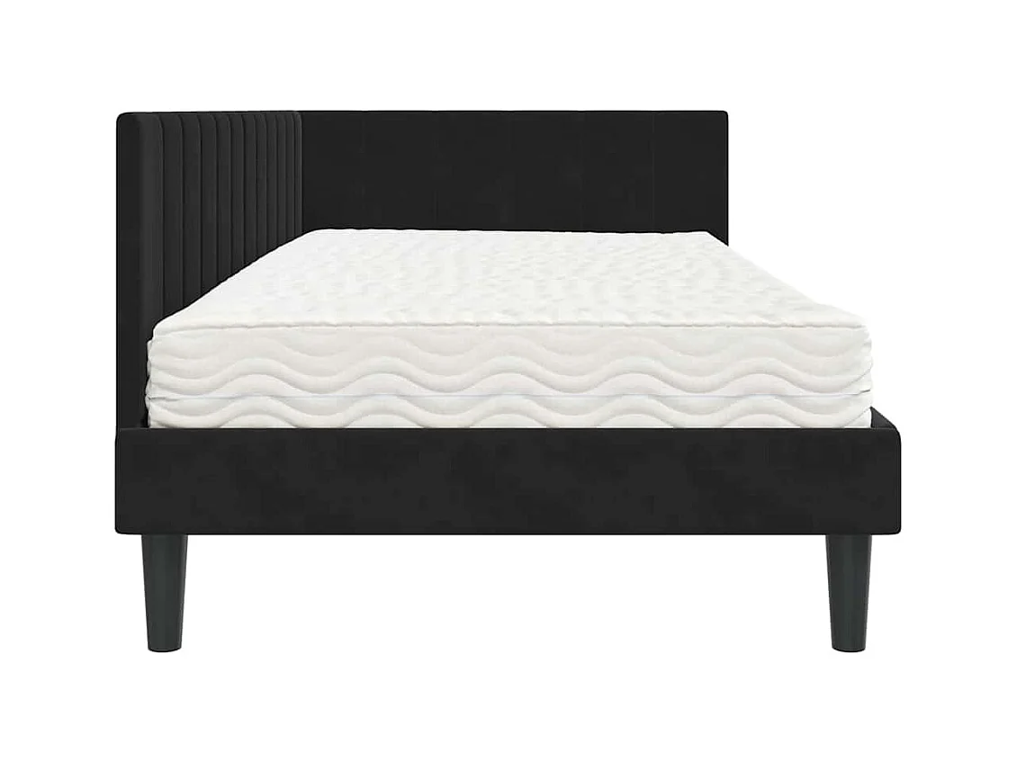 Cadre de lit d'angle avec matelas Noir 100 x 200 cm Velours