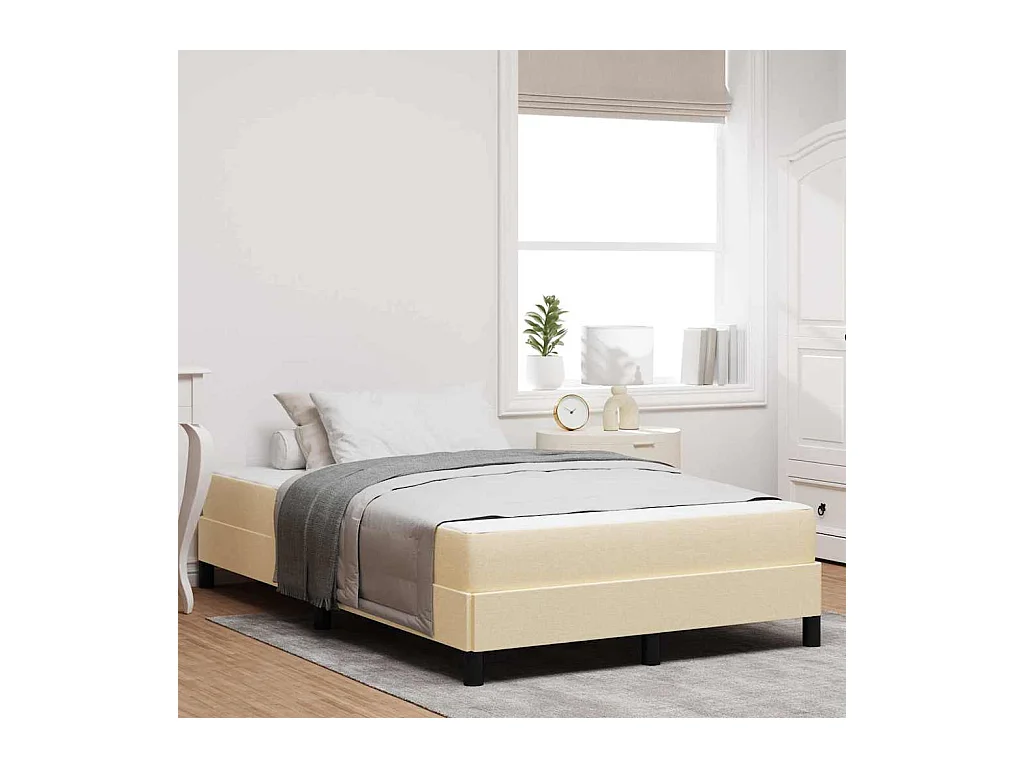 Cama tipo Box Spring con colchón Crema 120 x 190 cm tela