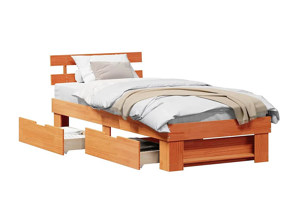 Estructura de cama con cabecera Marrón cera 75 x 190 cm