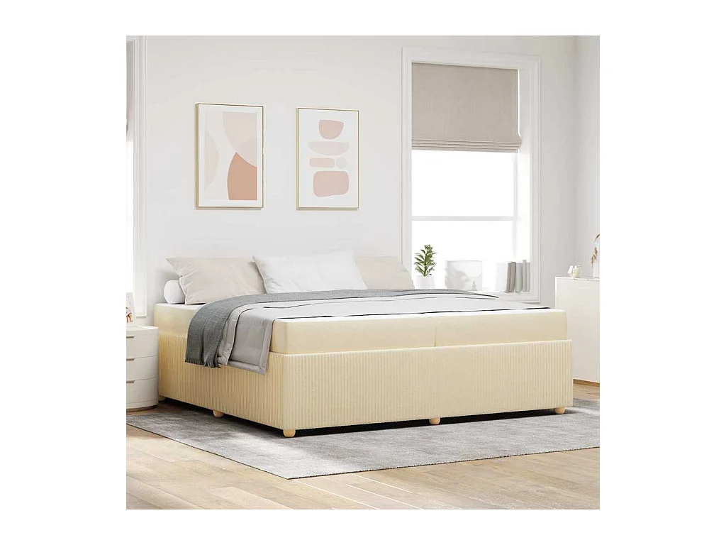 Cadre de lit avec matelas avec matelas Crème 200 x 200 cm tissu