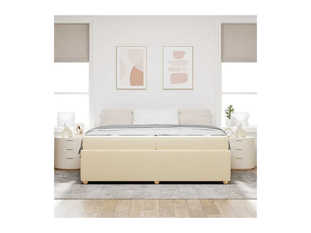 Cadre de lit avec matelas avec matelas Crème 200 x 200 cm tissu
