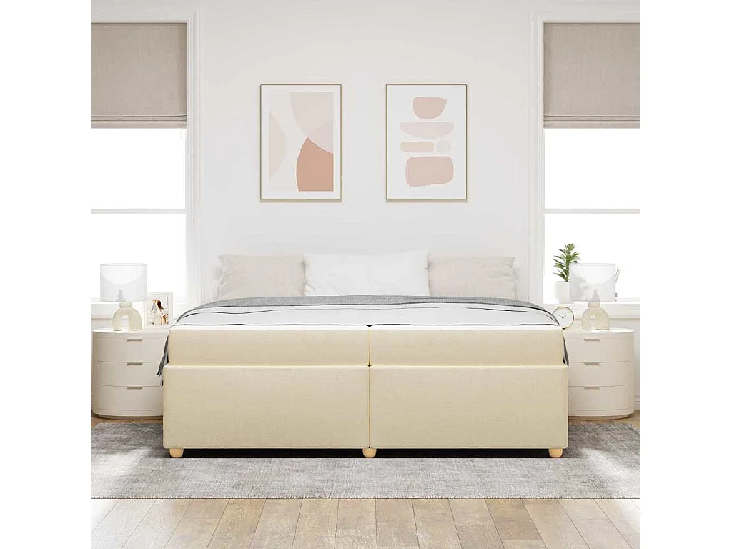 Cadre de lit avec matelas Crème 200 x 200 cm tissu