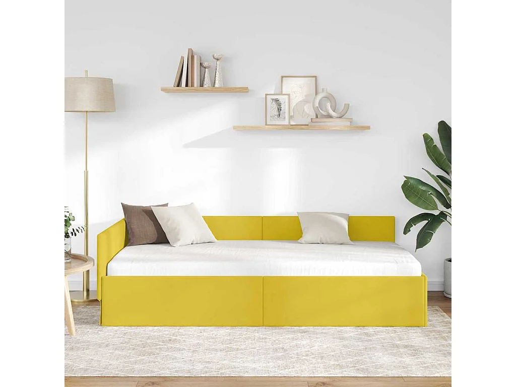 Cadre de lit d'angle Autre avec tête de lit Jaune 100 x 200 cm