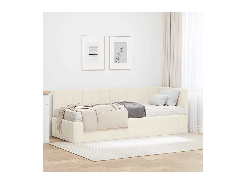 Estructura de cama en esquina Crema 80 x 200 cm Terciopelo