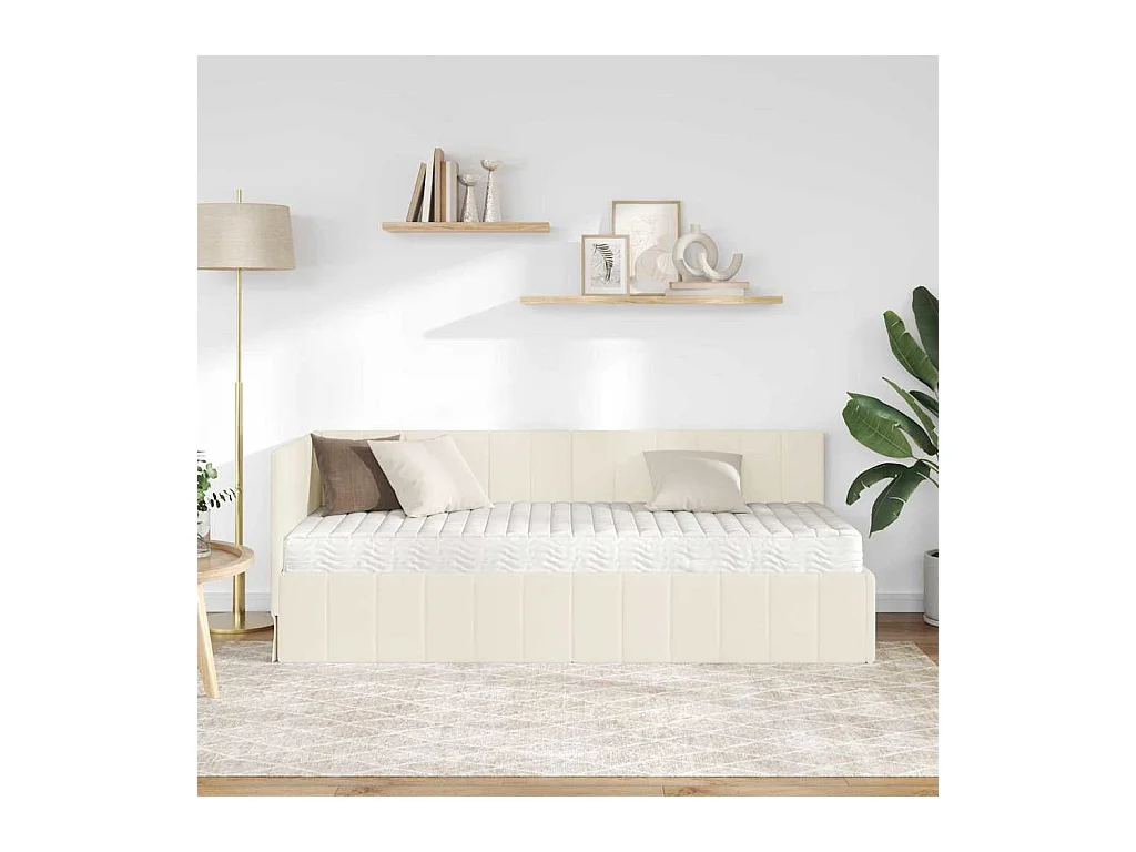 Estructura de cama en esquina Crema 80 x 200 cm Terciopelo