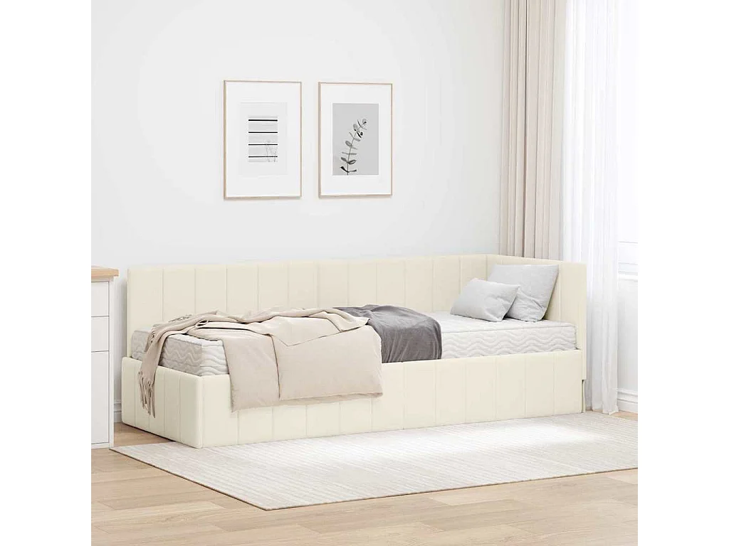 Cadre de lit d'angle avec matelas Crème 80 x 200 cm Velours