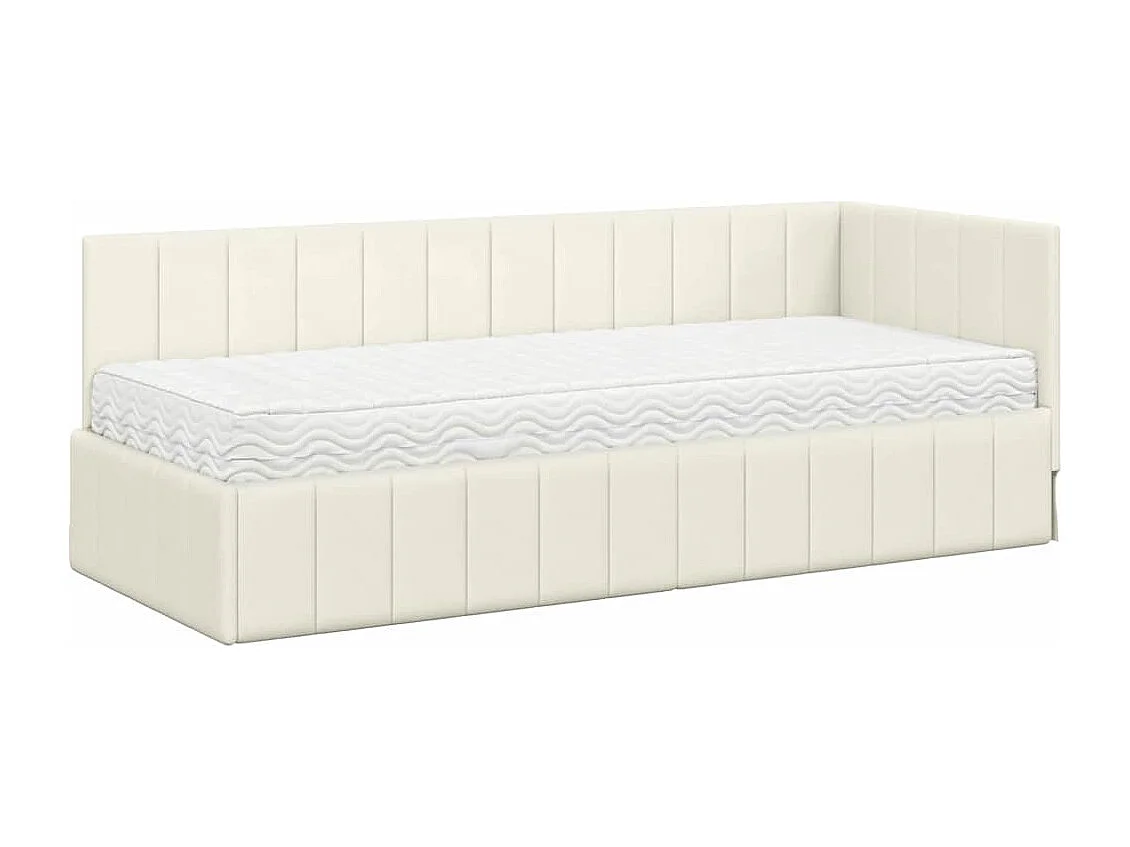 Cadre de lit d'angle avec matelas Crème 80 x 200 cm Velours
