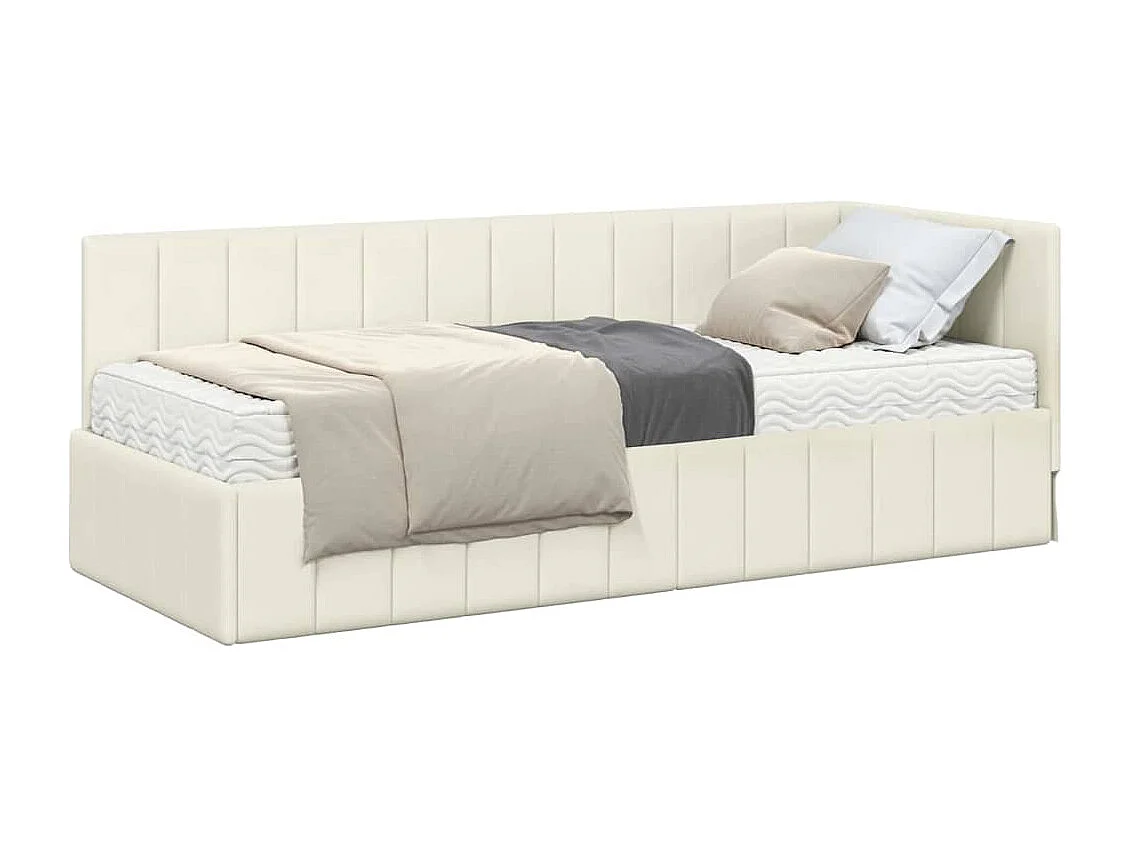 Cadre de lit d'angle avec matelas Crème 80 x 200 cm Velours