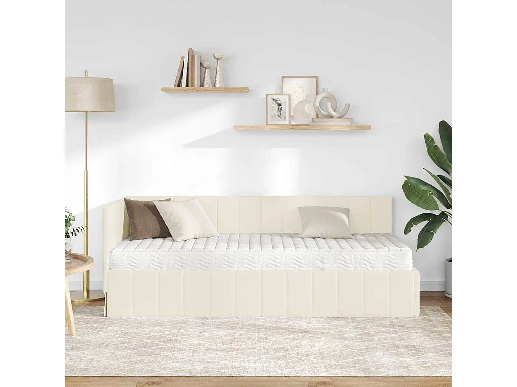 Cadre de lit d'angle avec matelas Crème 80 x 200 cm Velours