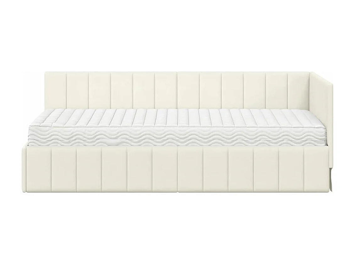 Cadre de lit d'angle avec matelas Crème 80 x 200 cm Velours