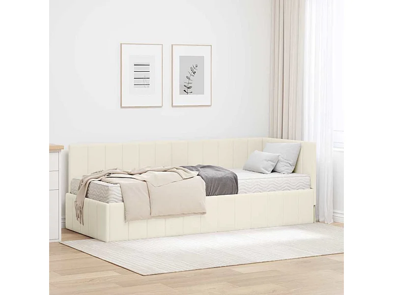 Cadre de lit d'angle avec matelas Crème 80 x 200 cm Velours