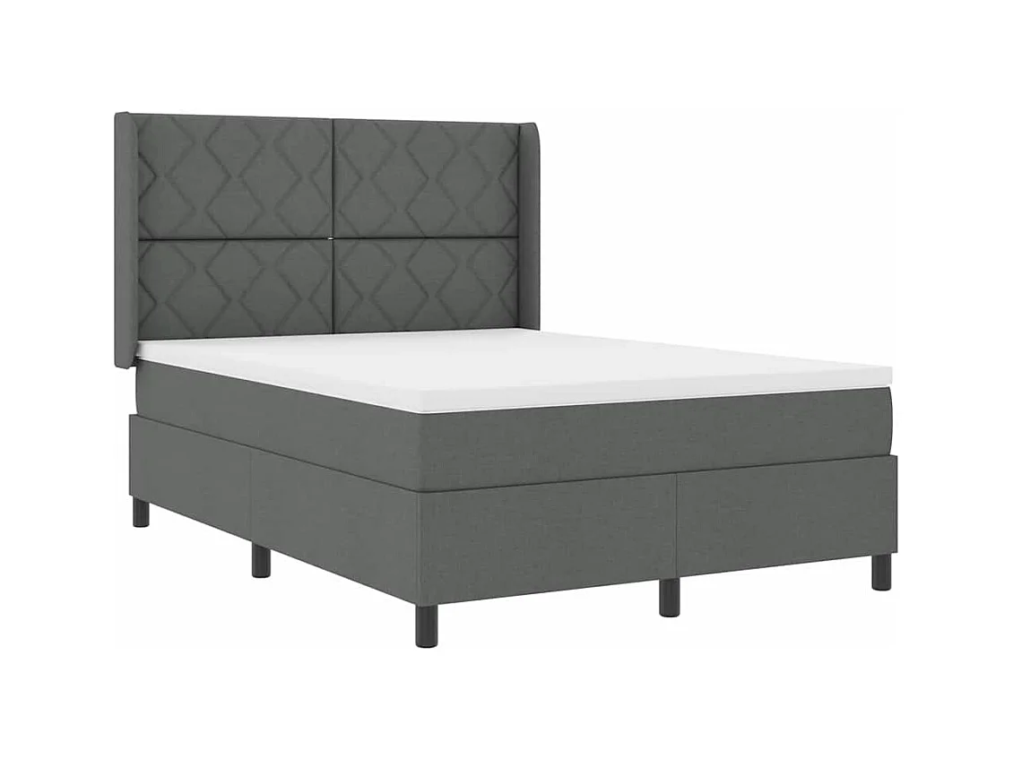 Cadre de lit avec matelas Gris foncé 140 x 190 cm tissu