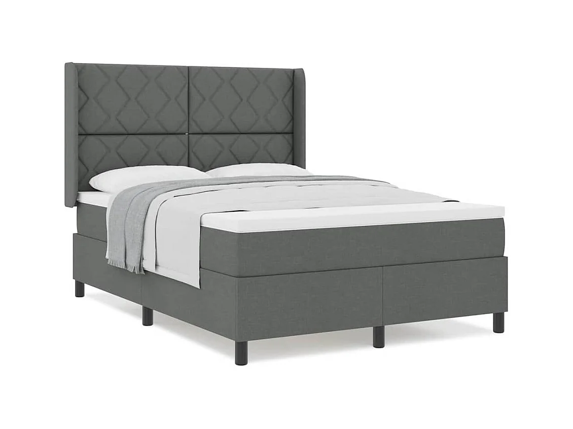 Cadre de lit avec matelas Gris foncé 140 x 190 cm tissu