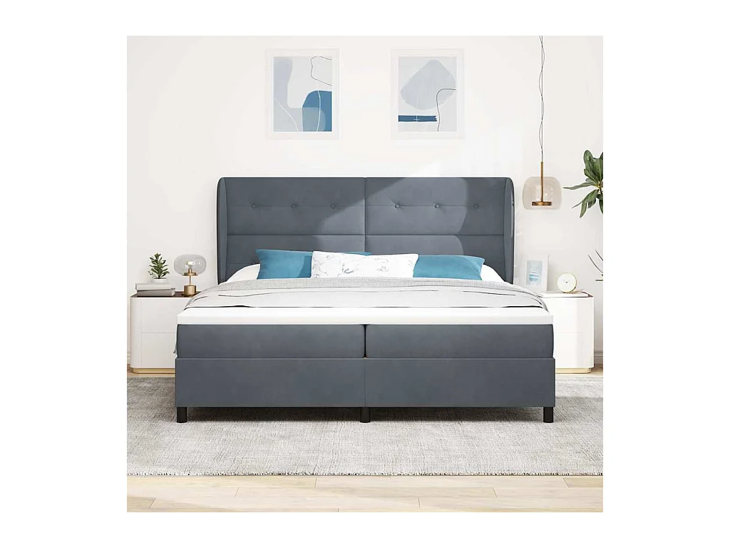 Cadre de lit avec matelas Gris foncé 200 x 200 cm Velours