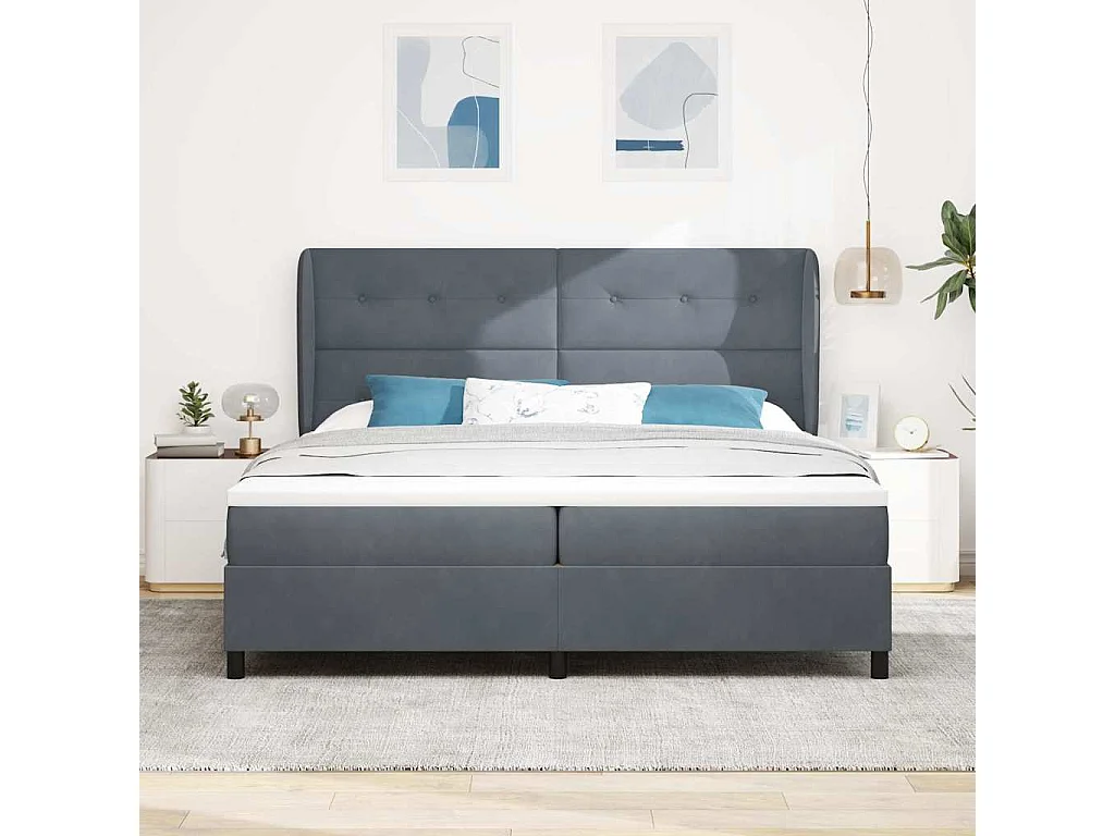 Cama tipo Box Spring Gris oscuro 200 x 200 cm Terciopelo