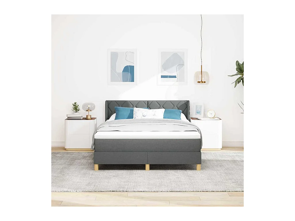 Cadre de lit avec matelas Gris foncé 140 x 190 cm tissu