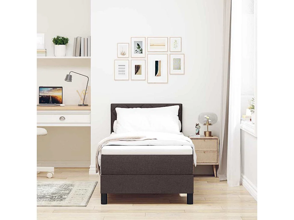 Cama box spring com colchão Marrom Escuro 80 x 200 cm tecido