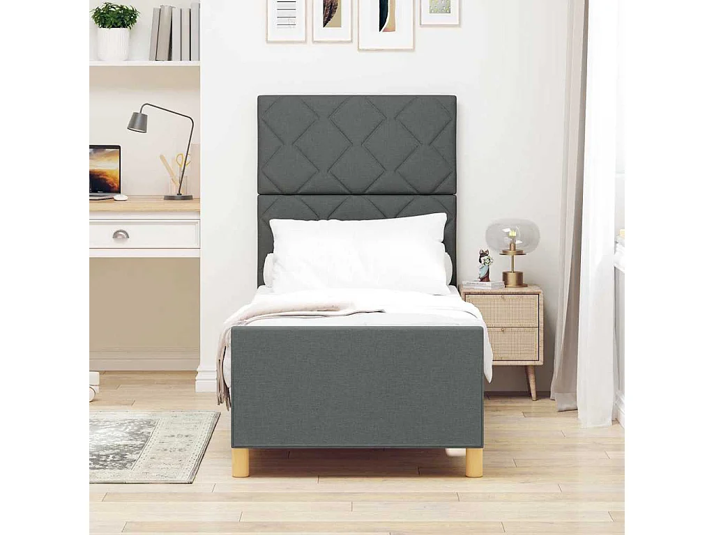 Estructura de cama con cabecera Gris oscuro 80 x 200 cm tela