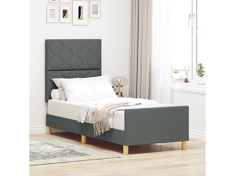 Estructura de cama con cabecera Gris oscuro 80 x 200 cm tela