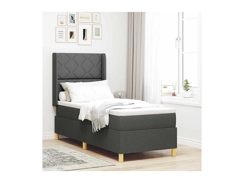 Cama con Somier con colchón Gris oscuro 80 x 200 cm tela