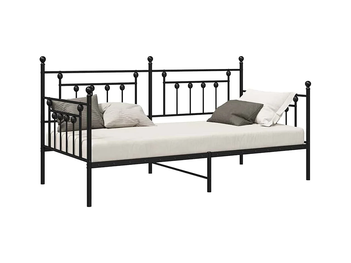 Cadre de lit de jour avec tête de lit Noir 100 x 190 cm Acier