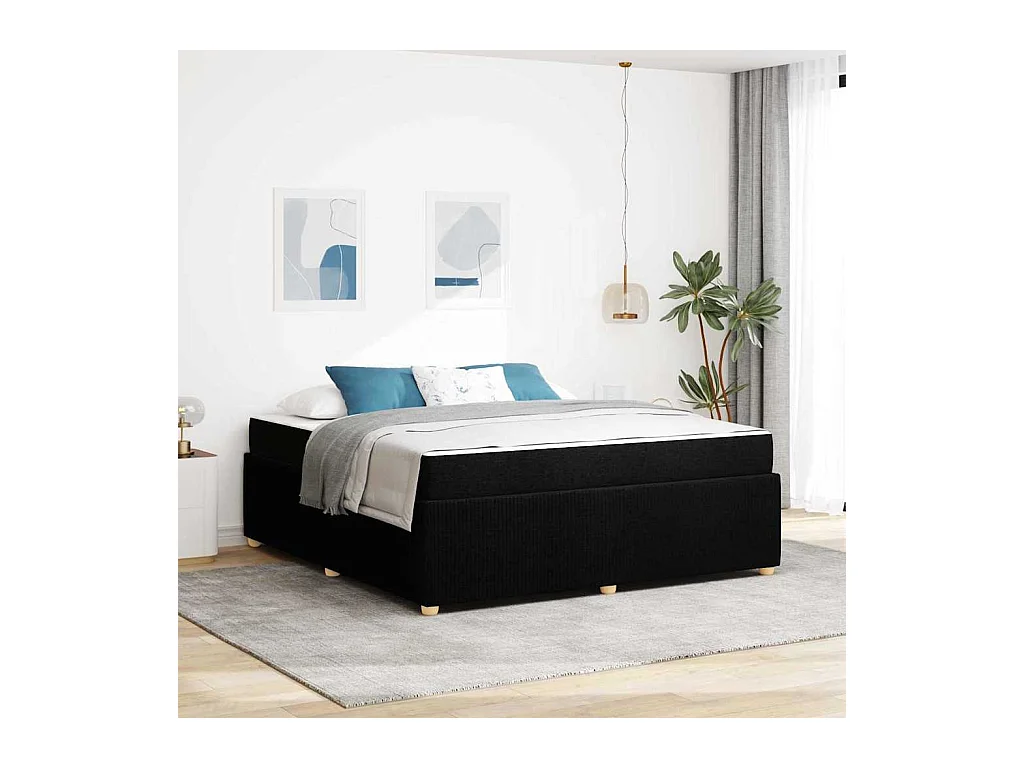 Cadre de lit avec matelas avec matelas Noir 180 x 200 cm tissu