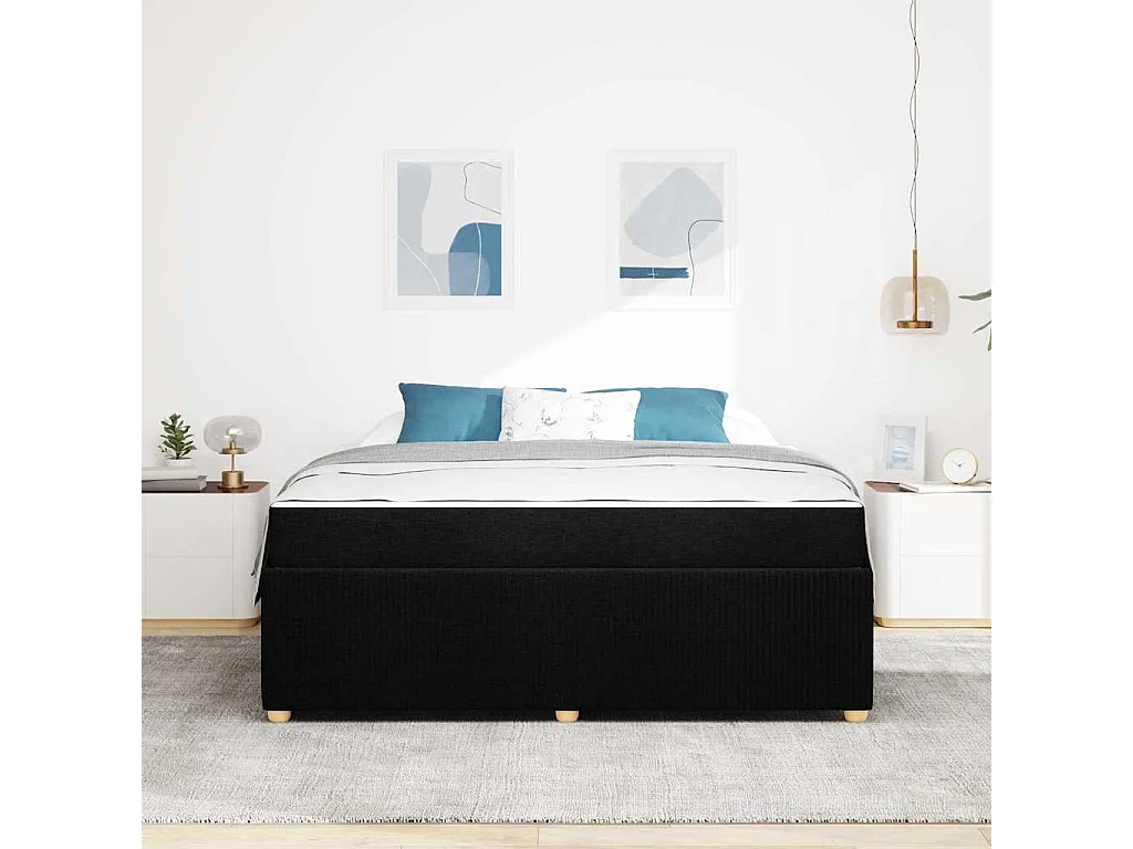 Cadre de lit avec matelas avec matelas Noir 180 x 200 cm tissu