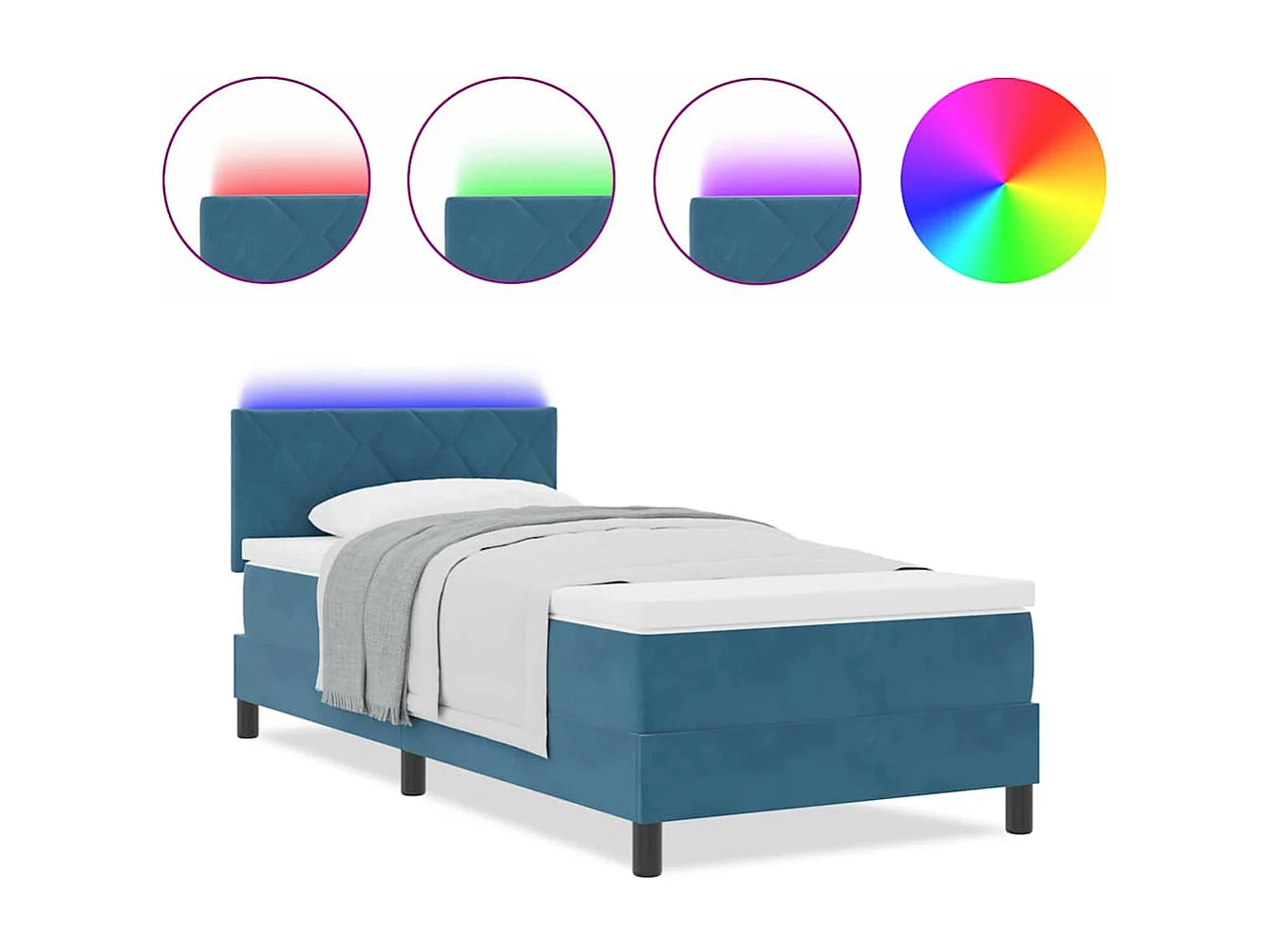 Cadre de lit avec matelas Bleu foncé 100 x 200 cm Velours