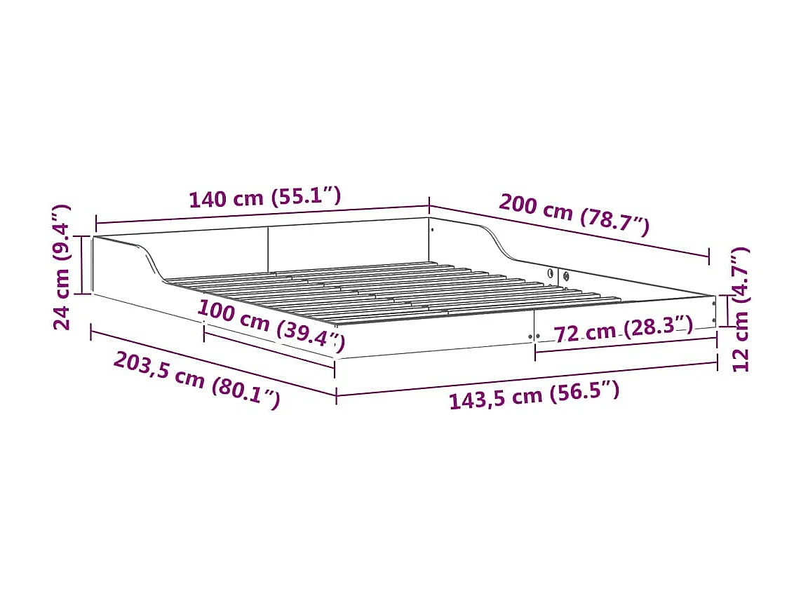 Cadre de lit Blanc 140 x 200 cm Bois massif en pin