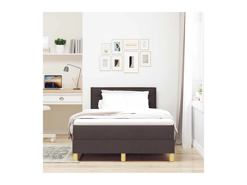 Cadre de lit avec matelas Marron foncé 120 x 190 cm tissu