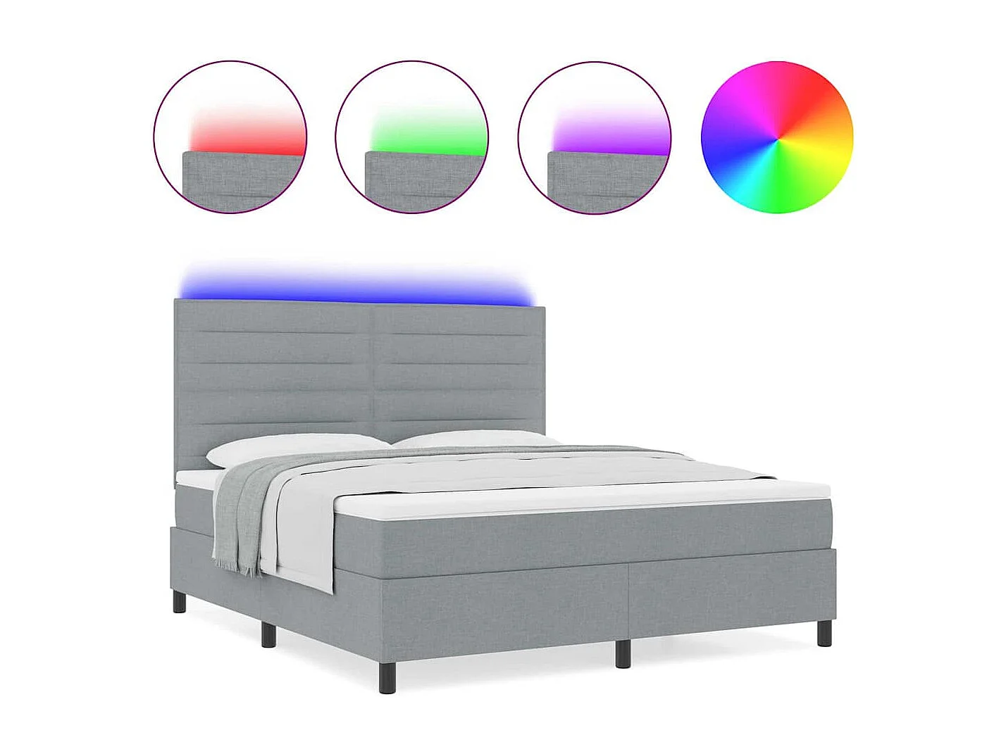 Cama tipo Box Spring con colchón Gris claro 160 x 200 cm tela