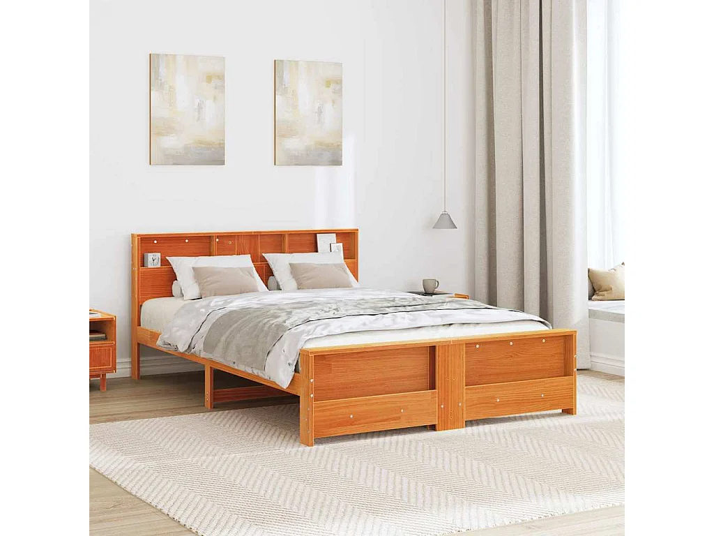 Estructura de cama con cabecera Marrón cera 150 x 200 cm