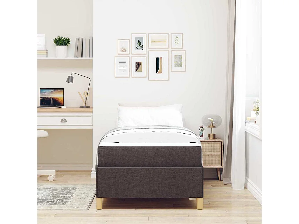 Cama Box Marrom e Branco e Marrom Escuro 80 x 200 cm tecido
