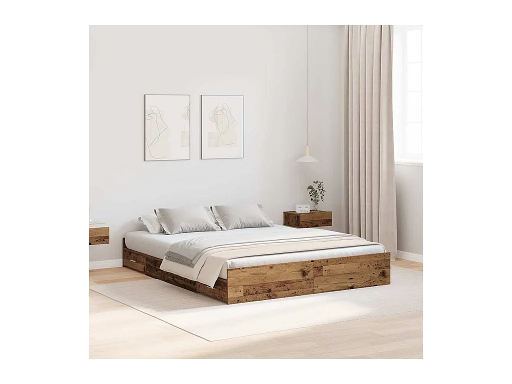 Cadre de lit avec rangement Bois ancien 140 x 200 cm