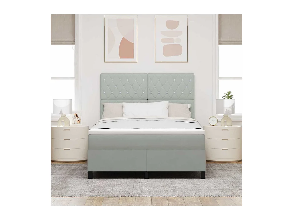 Cama Box com colchão Cinzento-claro 160 x 200 cm Veludo