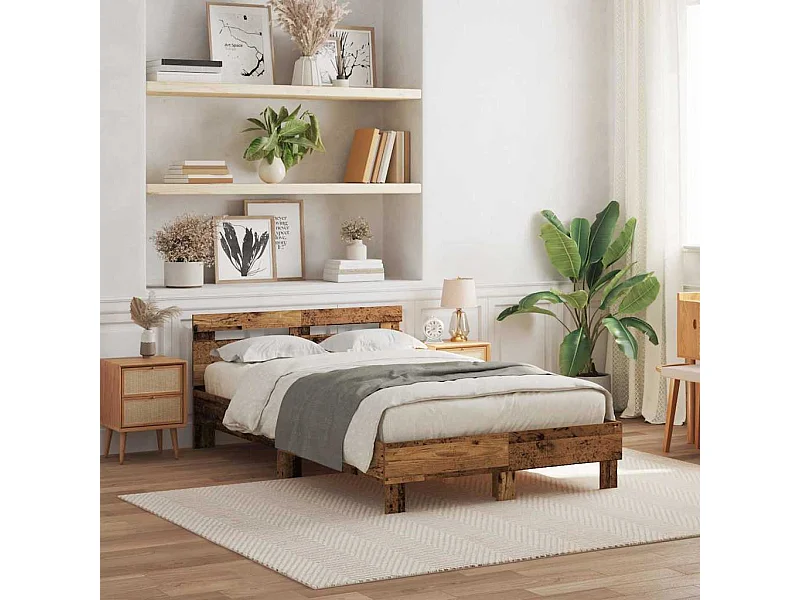 Bedframe met hoofdeinde Oud hout 135 x 190 cm Bewerkt hout
