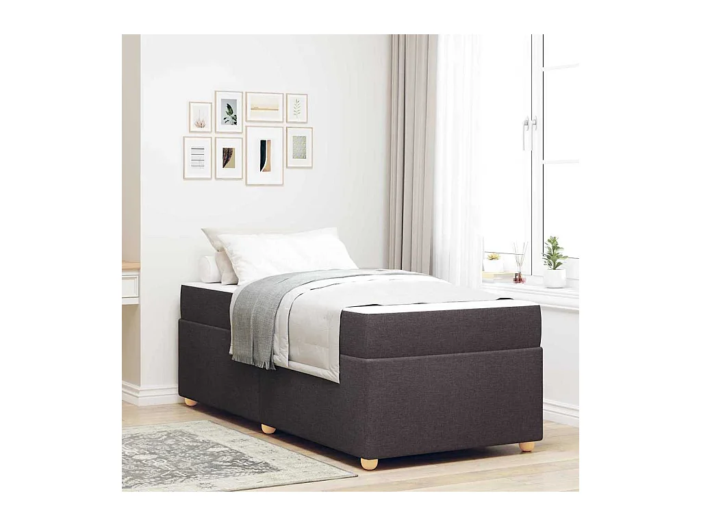 Cadre de lit avec matelas Marron foncé 90 x 200 cm tissu