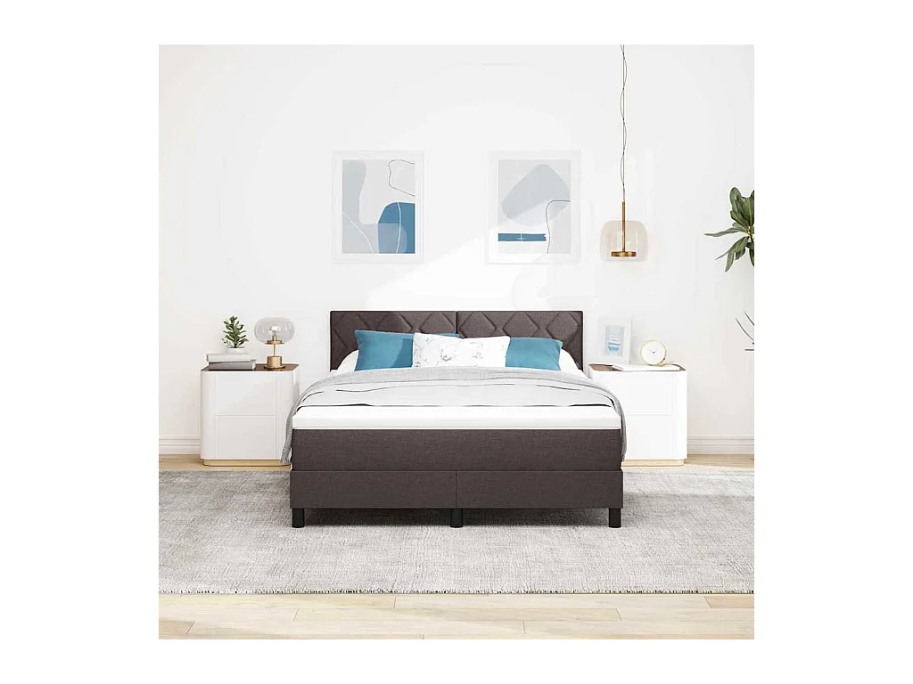 Cama box spring com colchão Marrom Escuro 140 x 200 cm tecido