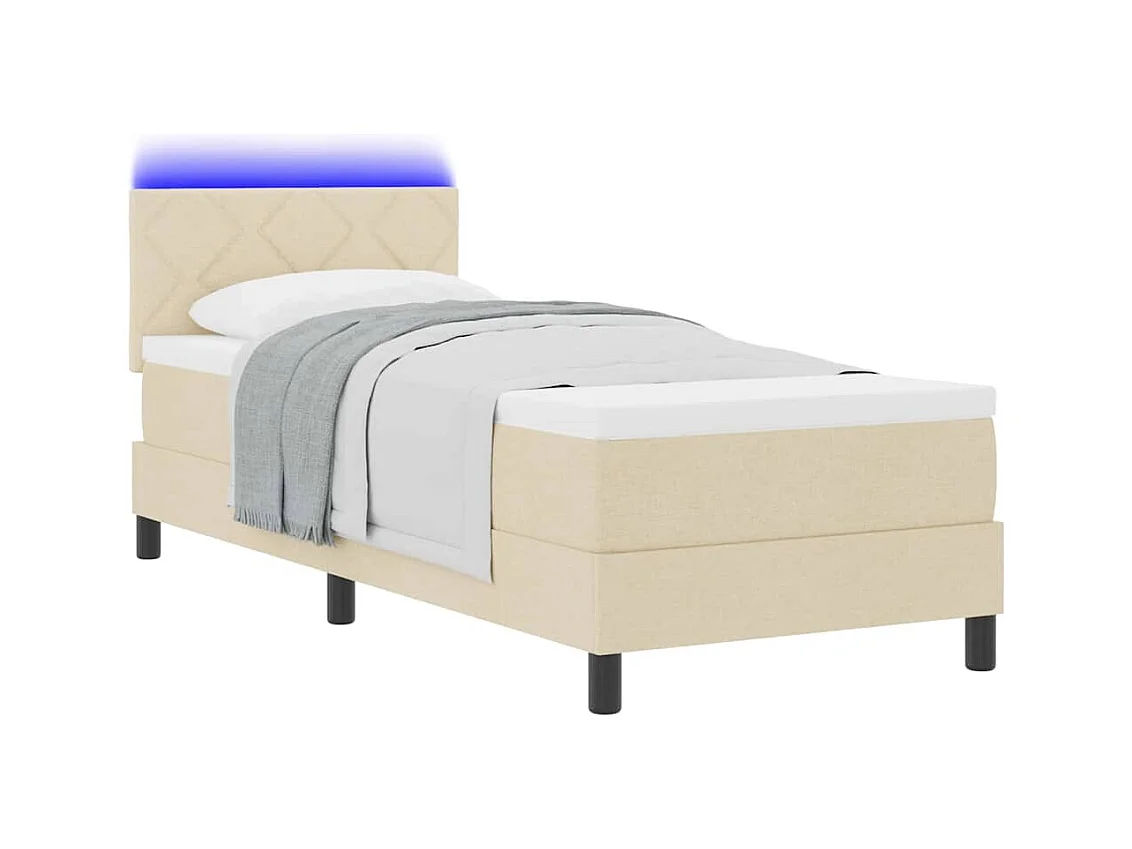 Cama Box com colchão com cabeceira Creme 80 x 200 cm tecido