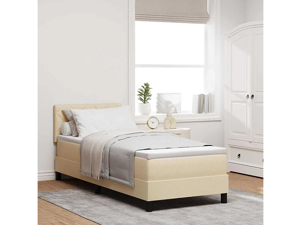 Cama Box com colchão com cabeceira Creme 80 x 200 cm tecido