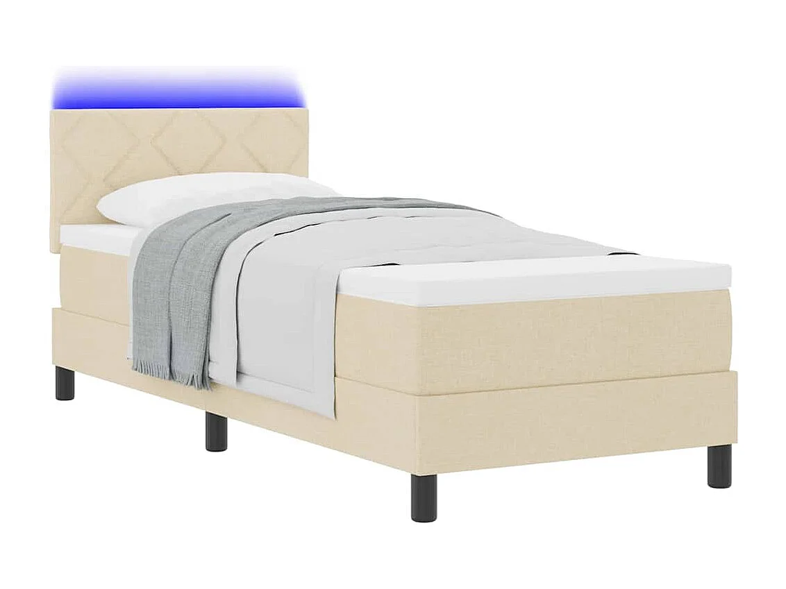 Cama Box com colchão com cabeceira Creme 80 x 200 cm tecido